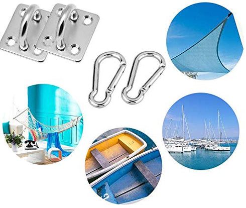 12Pcs M6 304 Stainless Steel Oblong Eye Pad Plate and Snap Hook Carabiner Clips, Marine Hardware Staple Hook Loop and Screws Accessories